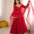 Red silk blend embroidered flared gown set