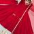 Red silk blend embroidered flared gown set