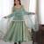 Light-green silk blend embroidered flared gown set