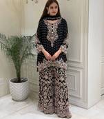 Black faux georgette embroidered palazzo set