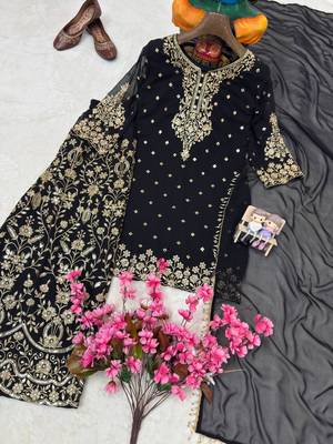 Black faux georgette embroidered palazzo set 3