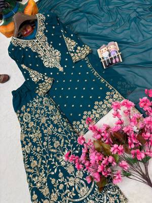 Teal faux georgette embroidered palazzo set 2