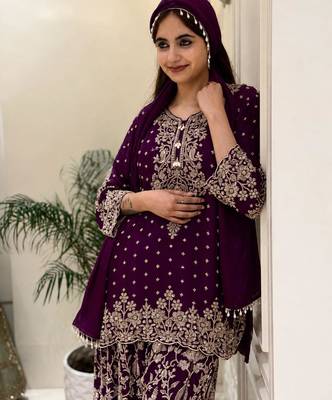 Purple faux georgette embroidered palazzo set 2
