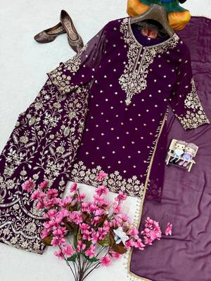Purple faux georgette embroidered palazzo set 3