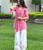 Pink silk blend embroidered palazzo set