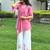 Pink silk blend embroidered palazzo set