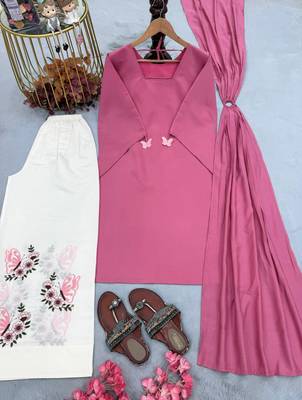 Pink silk blend embroidered palazzo set 3