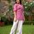 Pink silk blend embroidered palazzo set