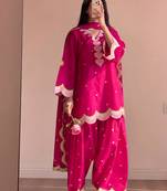 Magenta silk blend embroidered farshi salwar set