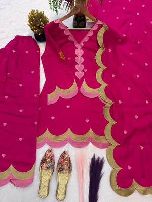 Magenta silk blend embroidered farshi salwar set 2