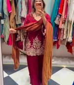 Maroon crepe embroidered palazzo set