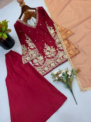 Maroon crepe embroidered palazzo set 2