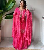 Hot-pink silk blend embroidered sharara set