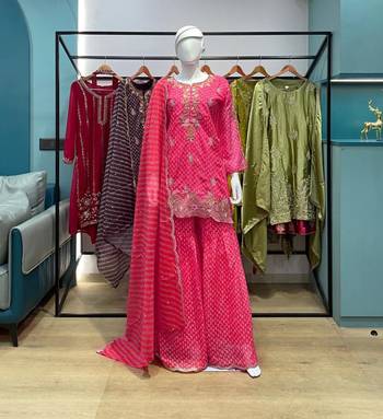 Hot-pink silk blend embroidered sharara set 4