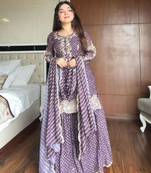 Purple silk blend embroidered sharara set