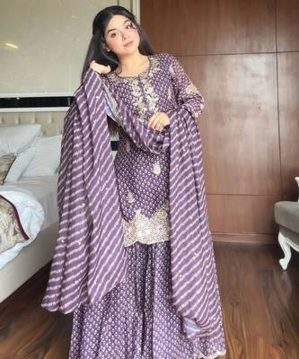 Purple silk blend embroidered sharara set 2
