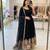 Black faux georgette embroidered flared gown set