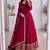 Magenta silk blend embroidered flared gown set