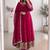 Magenta silk blend embroidered flared gown set