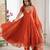 Orange faux georgette embroidered flared gown set
