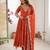 Orange faux georgette embroidered flared gown set