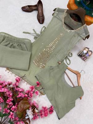 Olive silk blend embroidered palazzo set 5