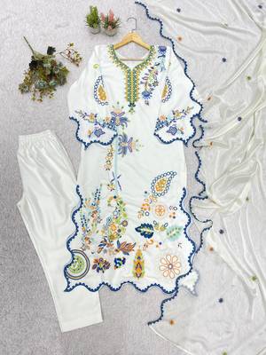 White silk blend embroidered kurta set 4