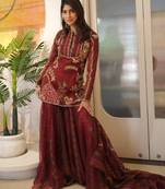Maroon organza embroidered sharara set
