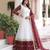 White silk blend embroidered flared gown set