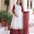 White silk blend embroidered flared gown set