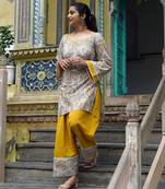 White crepe printed farshi salwar set