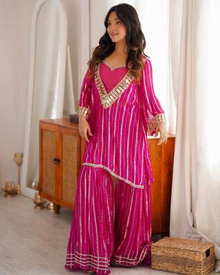 Dark-magenta silk blend embroidered sharara set 2