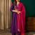 Dark-purple silk blend embroidered kurta set