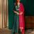 Green silk blend embroidered kurta set