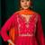 Rani-pink silk blend embroidered kurta set