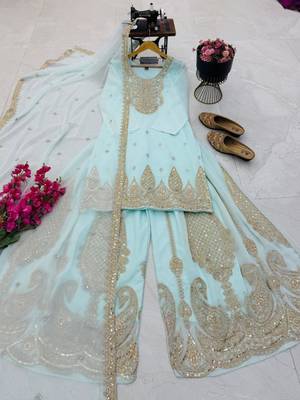 Light-blue faux georgette embroidered sharara set 2