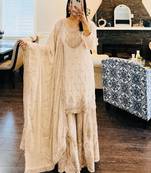 Cream georgette embroidered sharara set