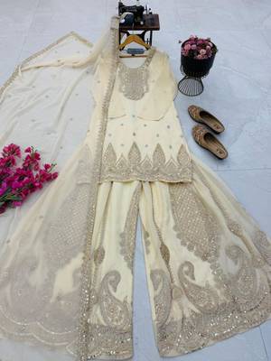Cream georgette embroidered sharara set 2