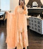 Peach faux georgette embroidered sharara set