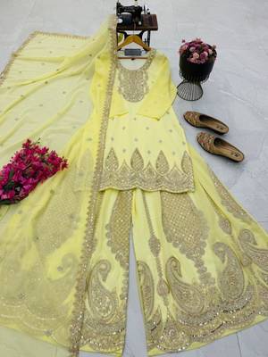 Yellow faux georgette embroidered sharara set 2