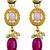 Gold plated pink & wine beaded kundan choker necklace set with matching drop earrings for women