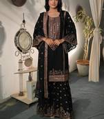 Black silk blend embroidered sharara set