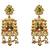 Gold plated temple jewellery choker necklace set with green & ruby red stones & matching earrings for women