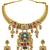 Gold plated temple jewellery choker necklace set with green & ruby red stones & matching earrings for women