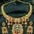 Gold plated temple jewellery choker necklace set with green & ruby red stones & matching earrings for women