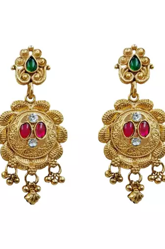 Gold plated pink & green meenakari ethnic hasli necklace set with earrings and maang tikka for women