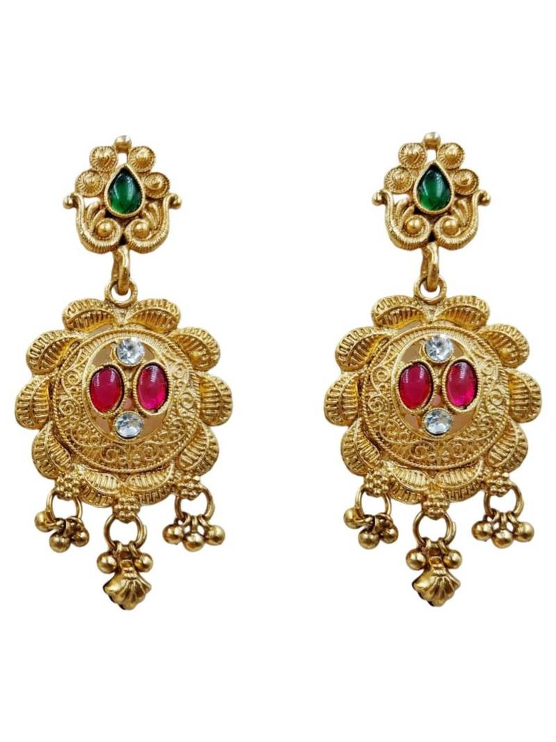 Gold plated pink & green meenakari ethnic hasli necklace set with earrings and maang tikka for women
