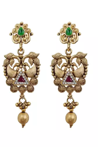 Antique gold plated peacock choker necklace set with earrings & maang tikka
