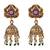 Antique gold plated multi-stone temple necklace set with matching jhumka earrings for women