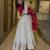 White silk blend embroidered flared gown set